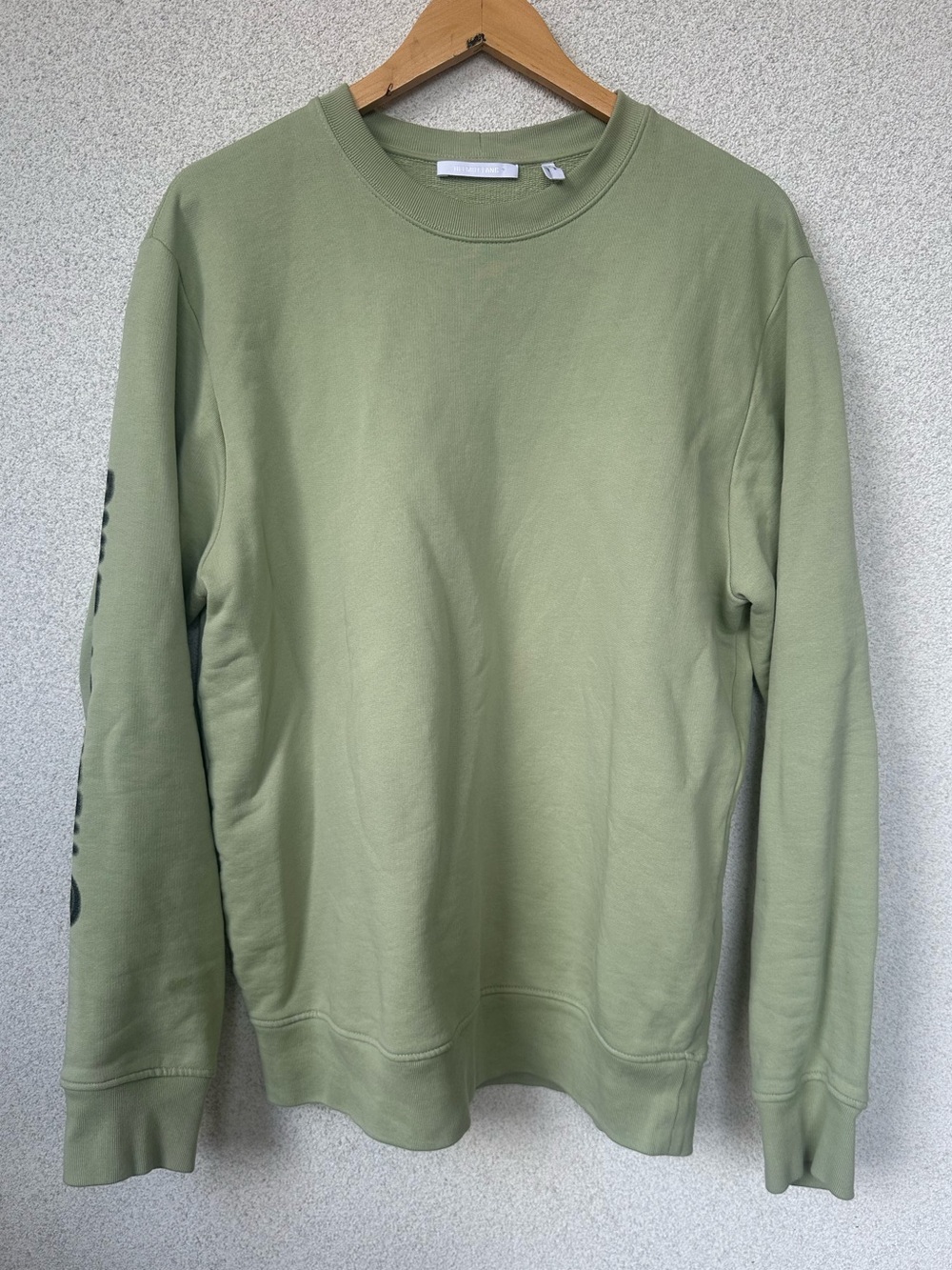 Helmut Lang Logo Crewneck Sweatshirt Sage Green Pullover Made in Portugal, Large